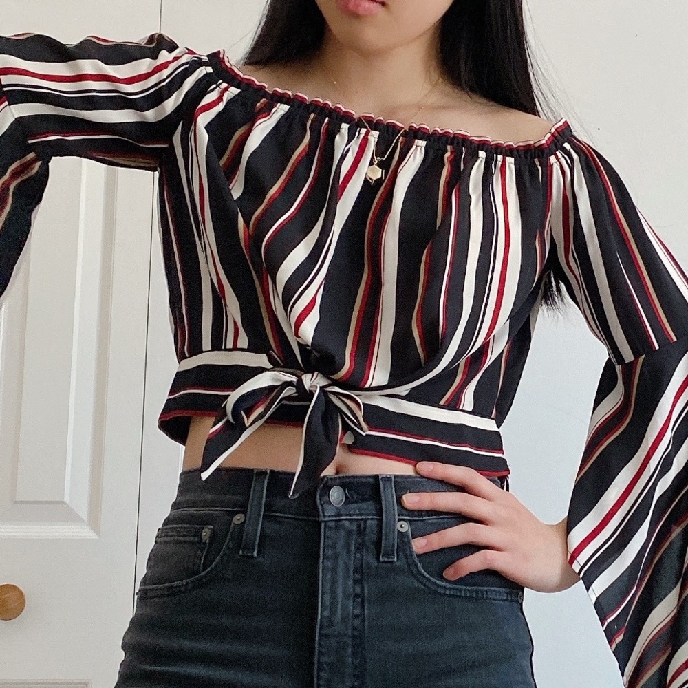 Wide sleeve striped top